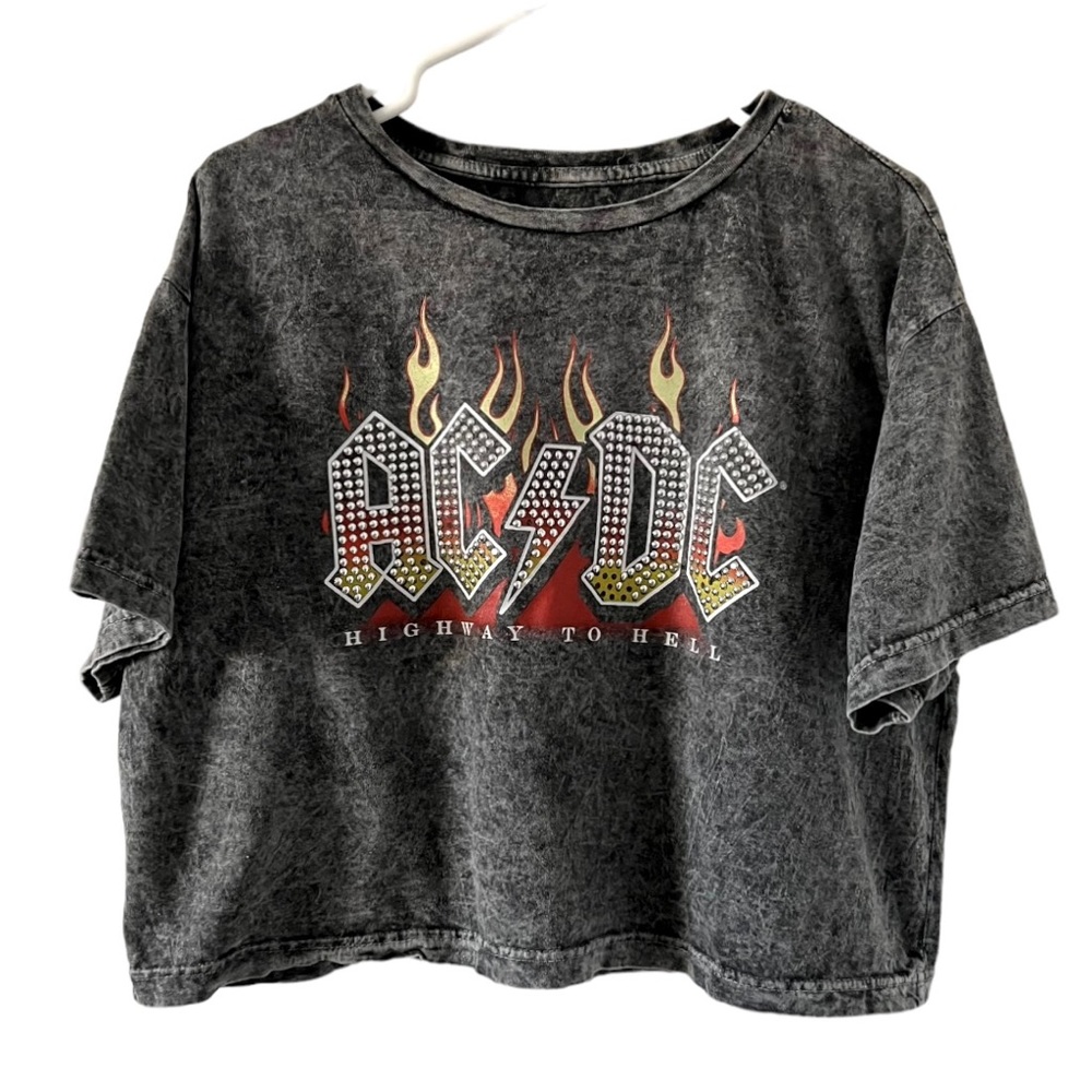 AC/DC Cropped Band Tee Graphic Tshirt Studded Highway To Hell
